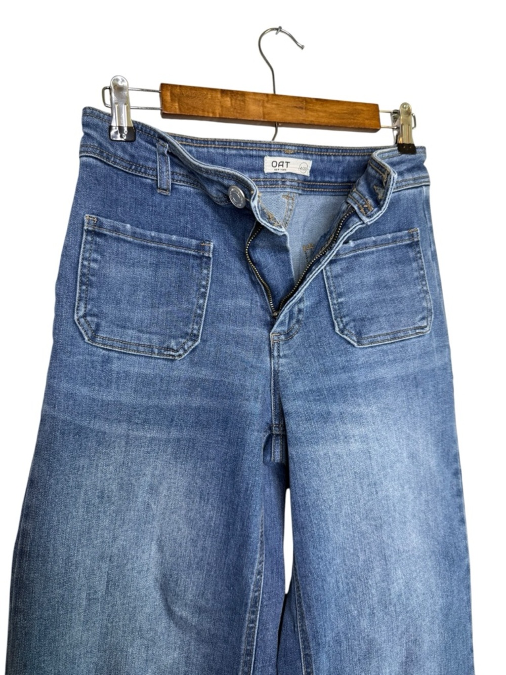 Oat New York Sailor Medium Wash Wide Leg Ankle Jeans High Rise Boho Classic - Picture 7 of 9